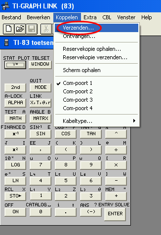 Het programma TI-Graph Link - menu koppelen